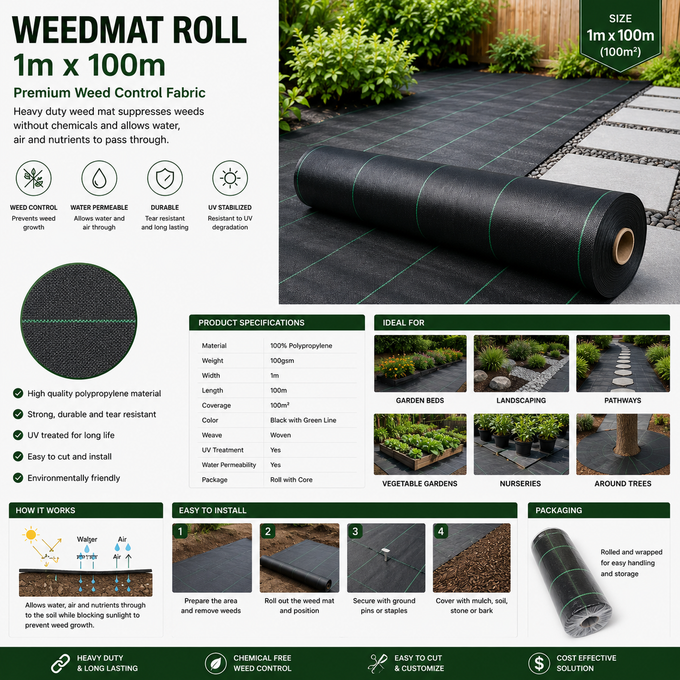 GroundGuard Plastic Weedmat 1m x 50m