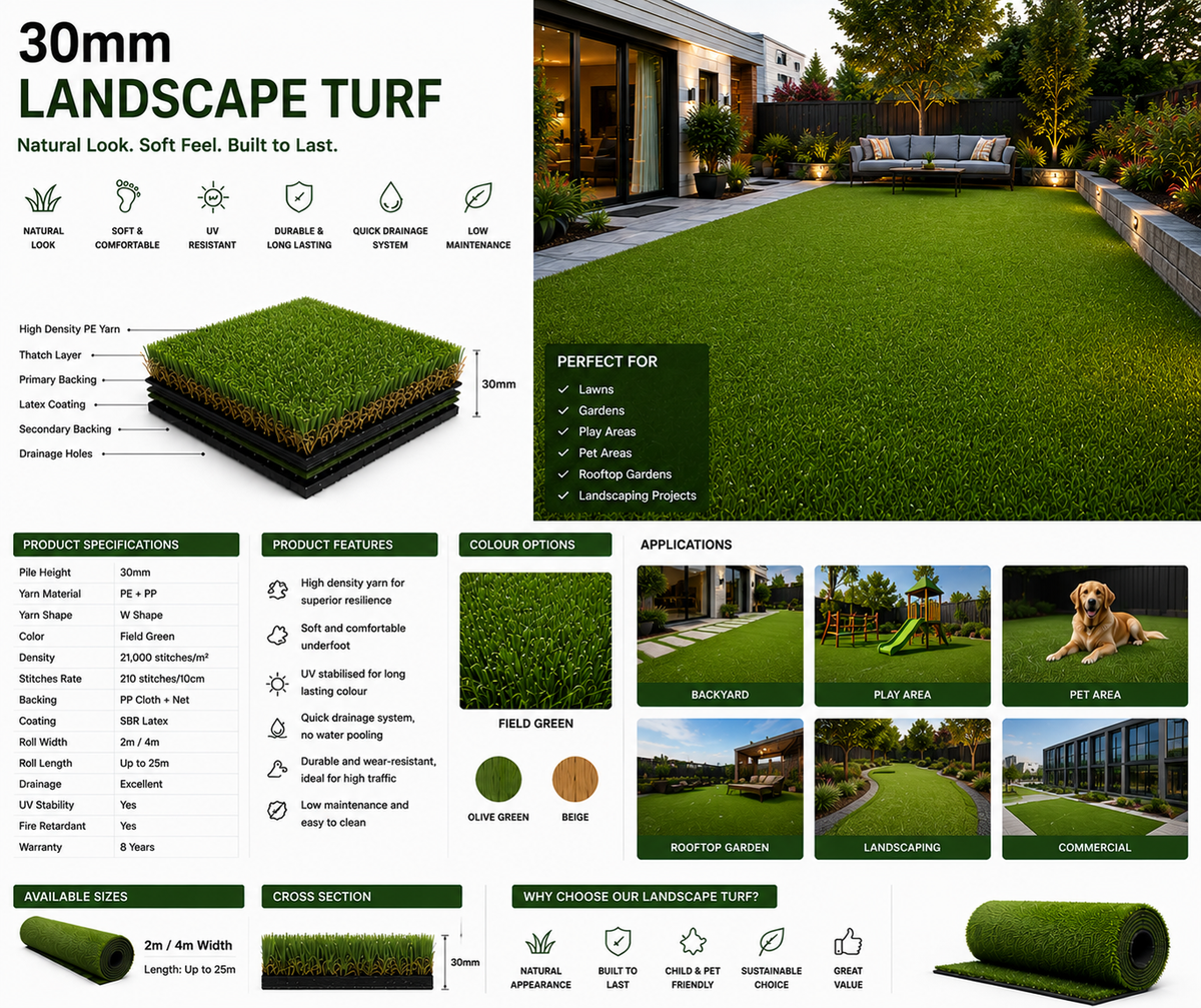 Meadow 30mm Artificial Landscape Turf